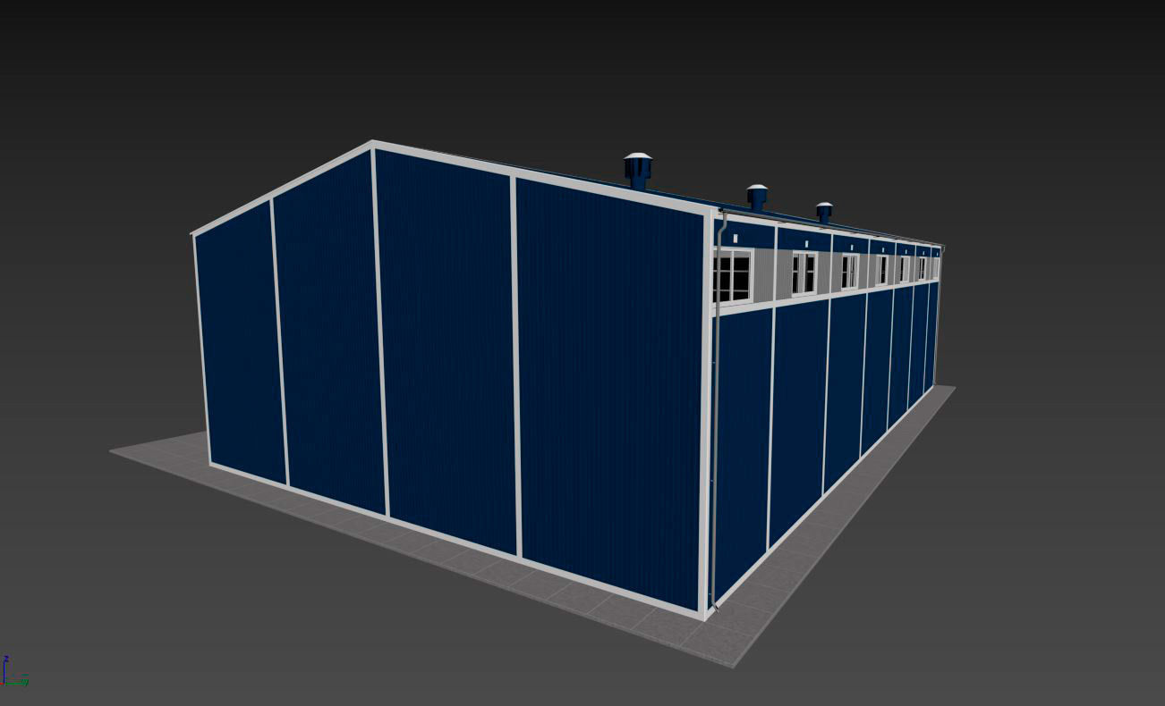 Hangar industrial building with roof 3D model_17