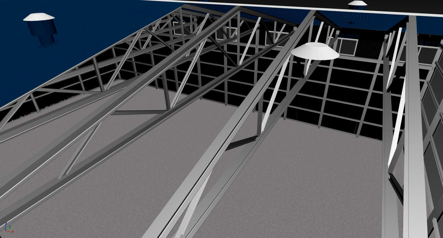 Hangar industrial building with roof 3D model_26