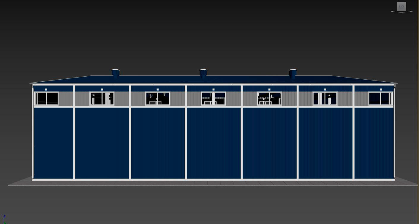Hangar industrial building with roof 3D model_18