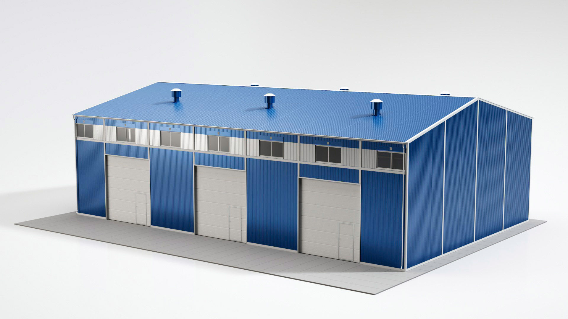 Hangar industrial building with roof 3D model_3