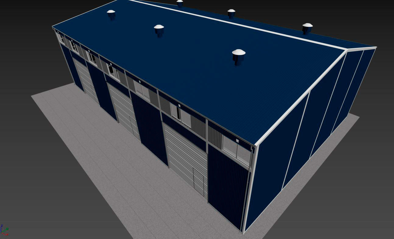 Hangar industrial building with roof 3D model_11
