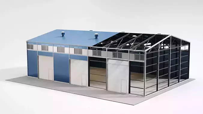 Hangar industrial building with roof