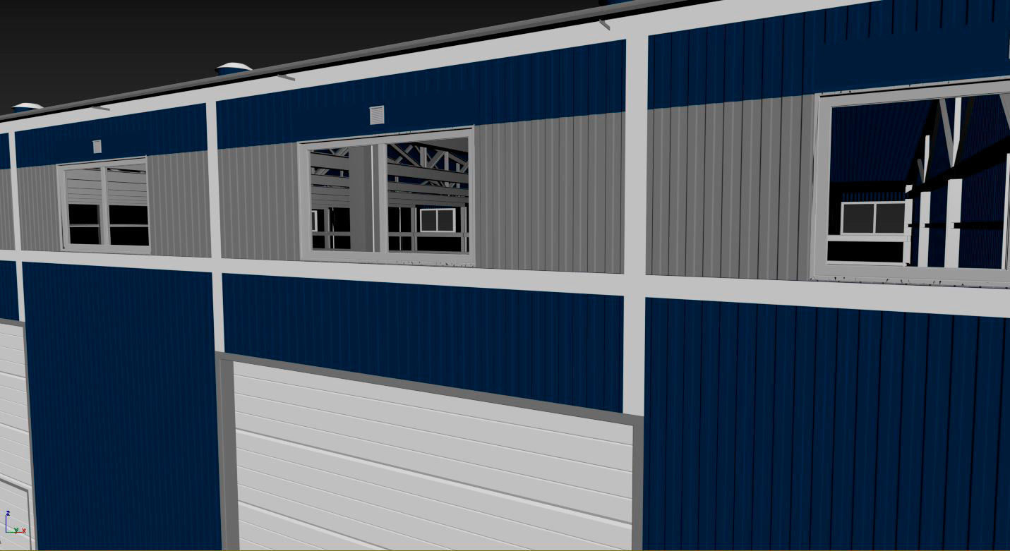 Hangar industrial building with roof 3D model_29