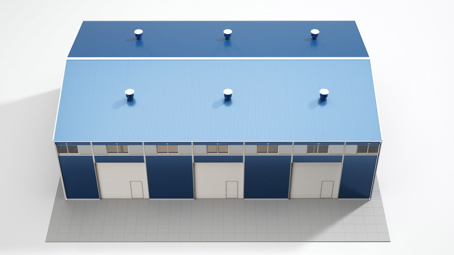 Hangar industrial building with roof 3D model_6