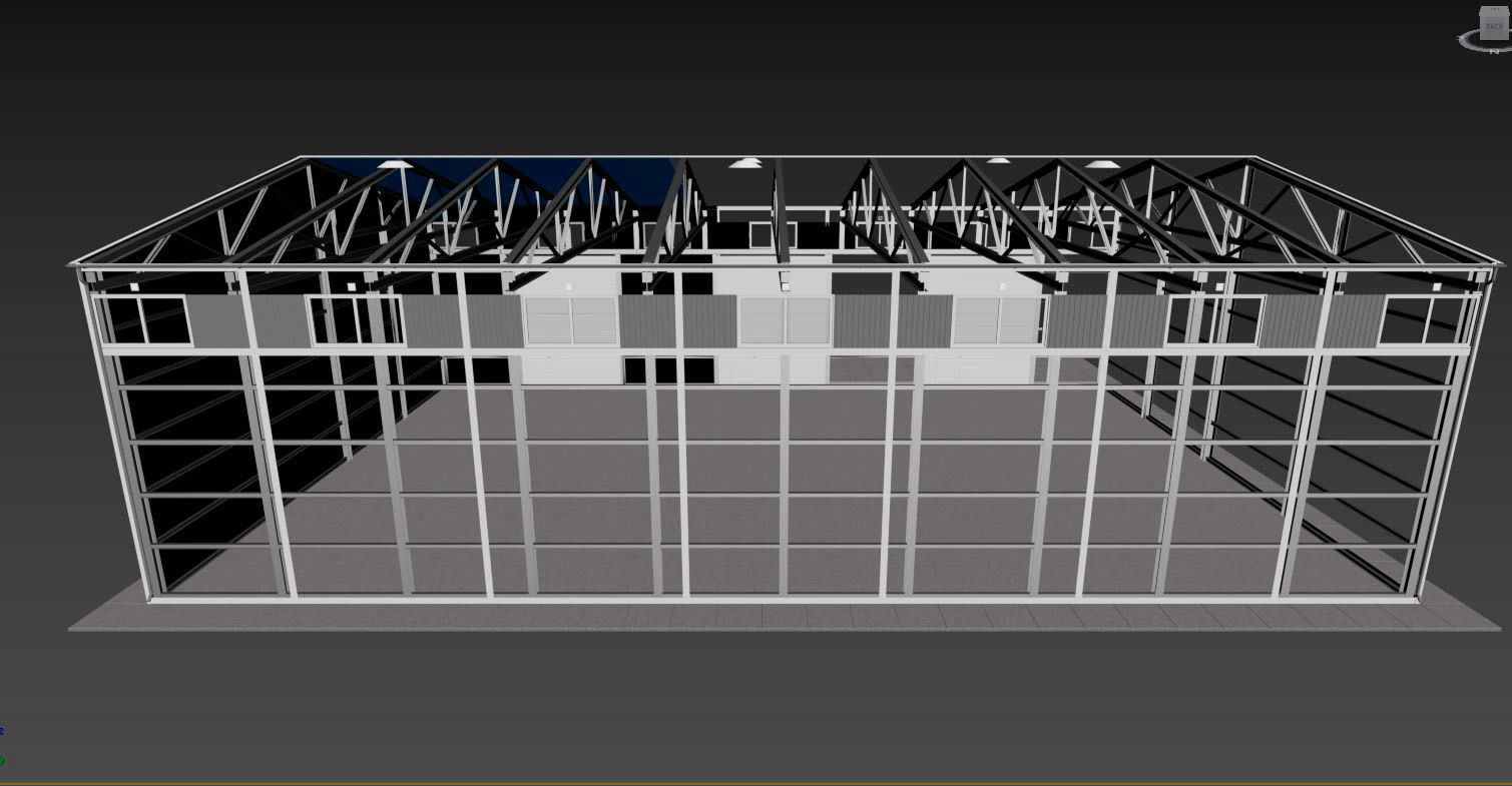 Hangar industrial building with roof 3D model_20