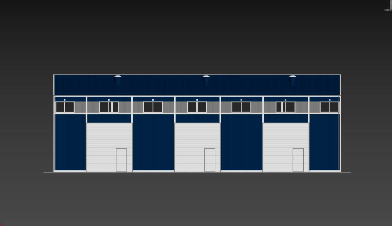 Hangar industrial building with roof 3D model_9