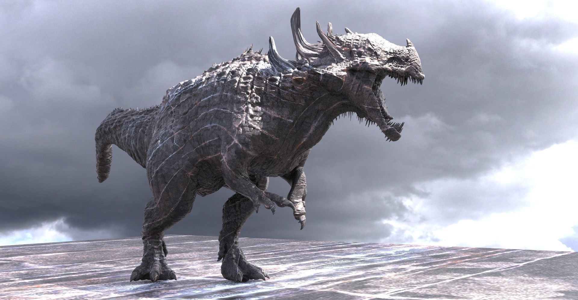 Dark Drake King Lizard Statue guardian priestesses 2 versions 3D model_1