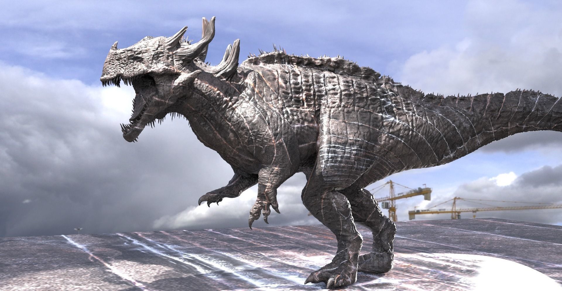 Dark Drake King Lizard Statue guardian priestesses 2 versions 3D model_3