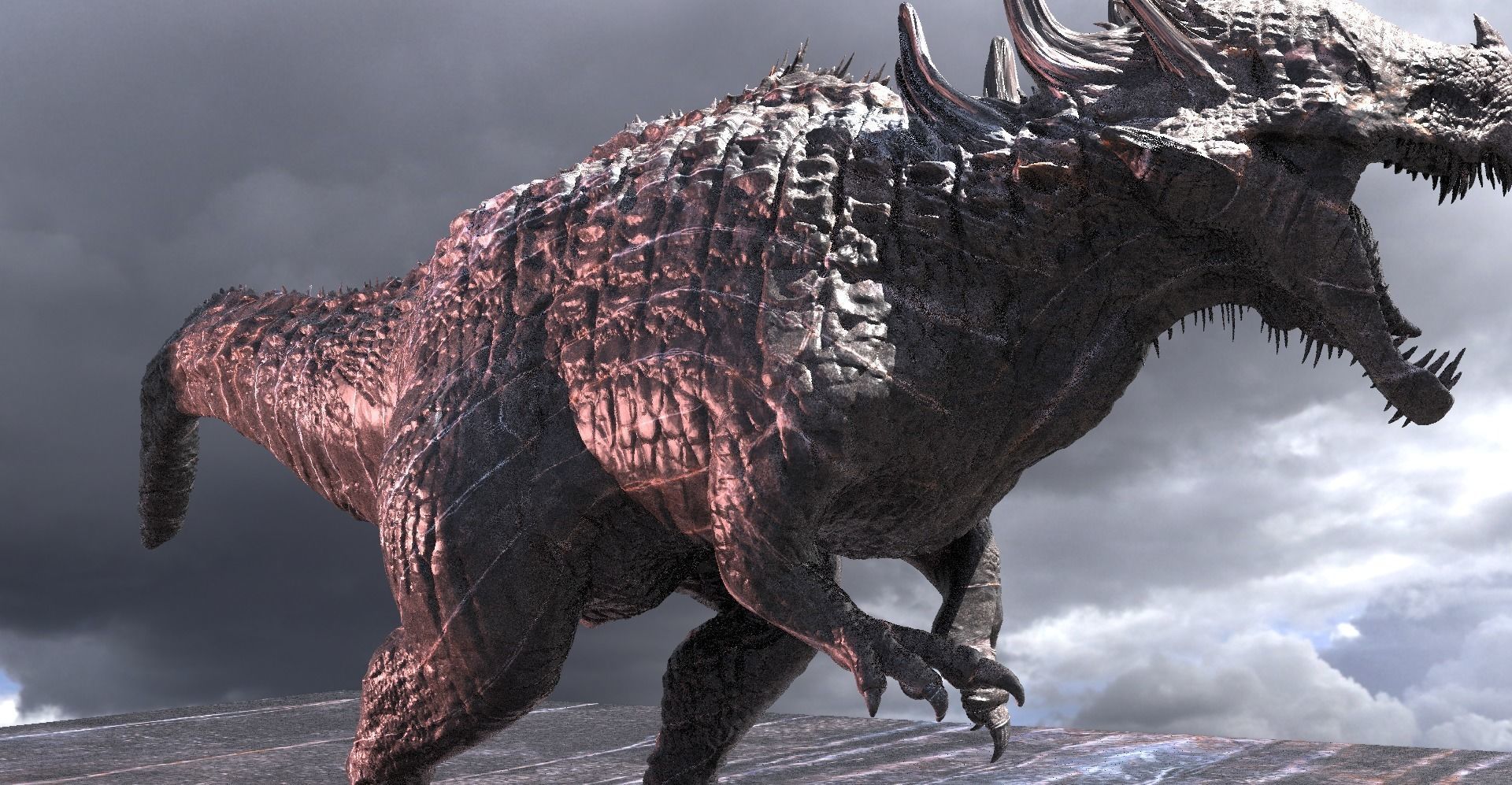 Dark Drake King Lizard Statue guardian priestesses 2 versions 3D model_5