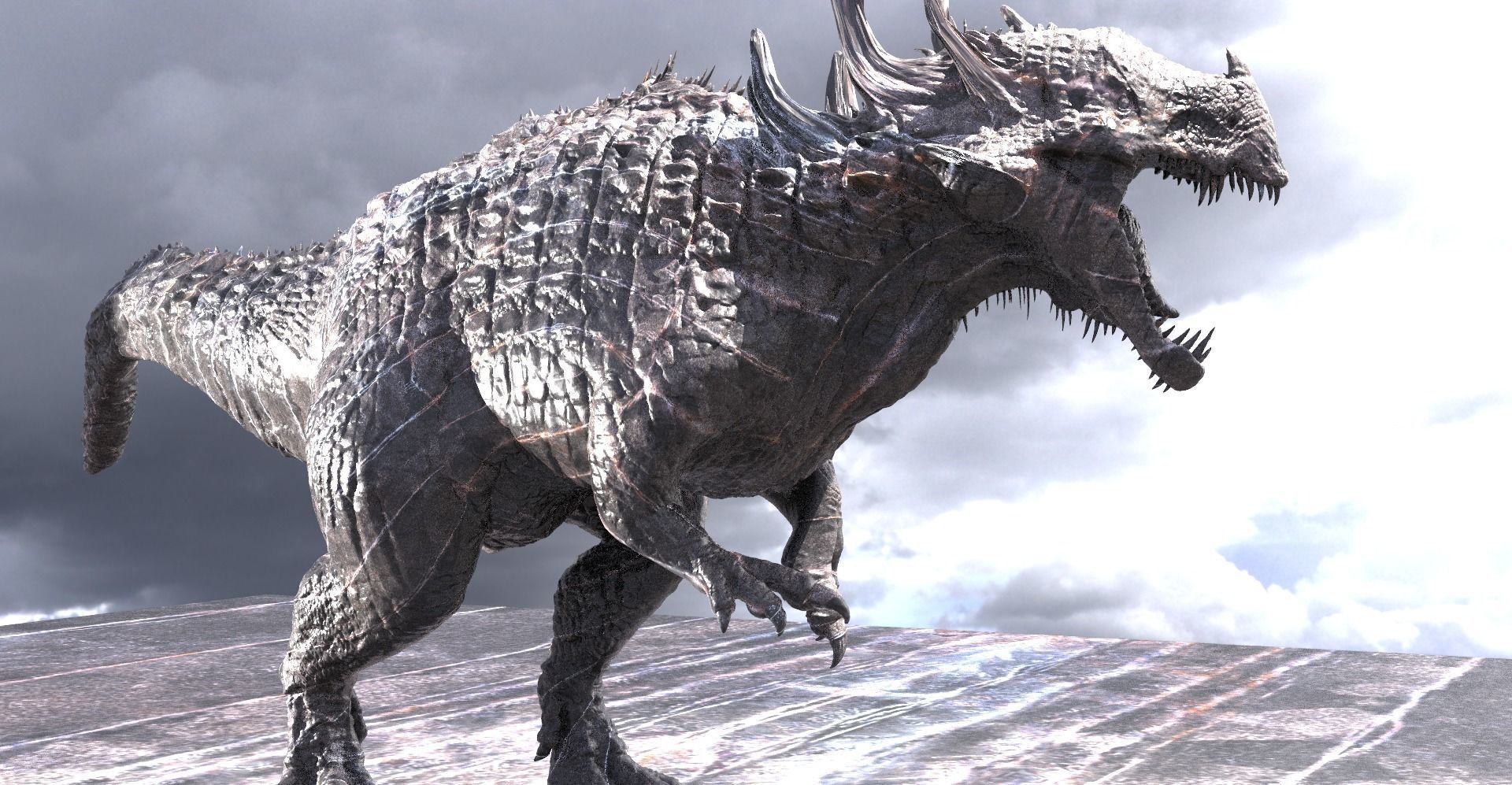 Dark Drake King Lizard Statue guardian priestesses 2 versions 3D model_2