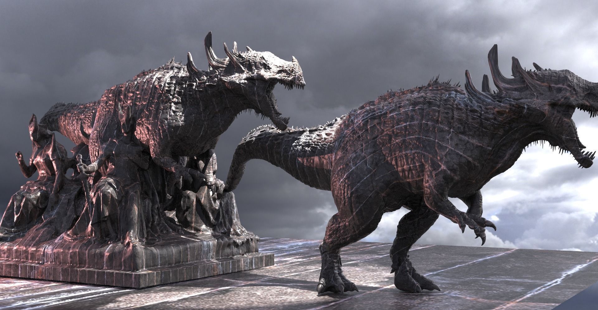 Dark Drake King Lizard Statue guardian priestesses 2 versions 3D model_9