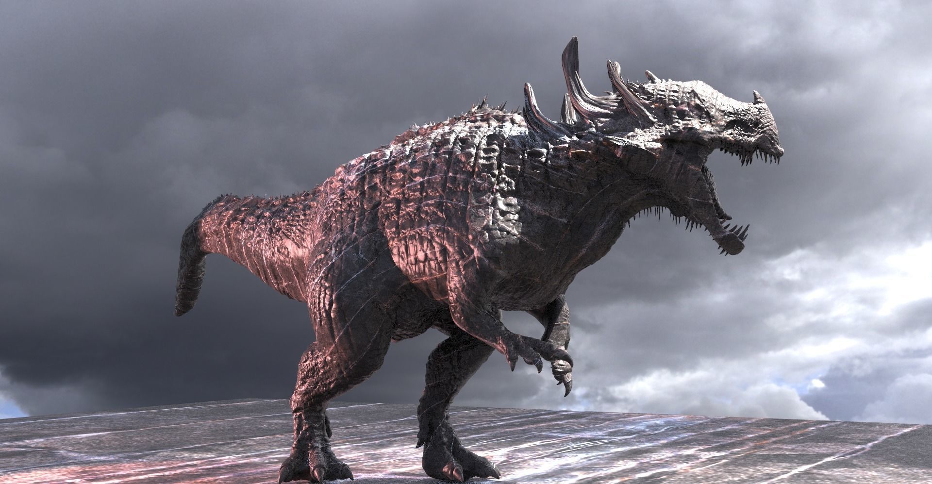 Dark Drake King Lizard Statue guardian priestesses 2 versions 3D model_4