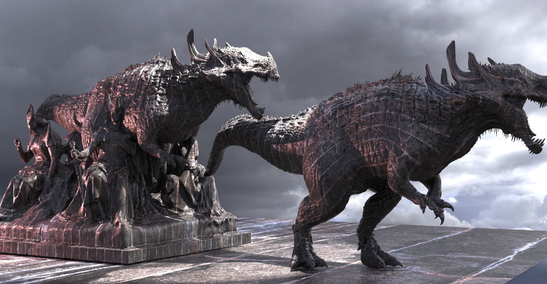 Dark Drake King Lizard Statue guardian priestesses 2 versions 3D model_8