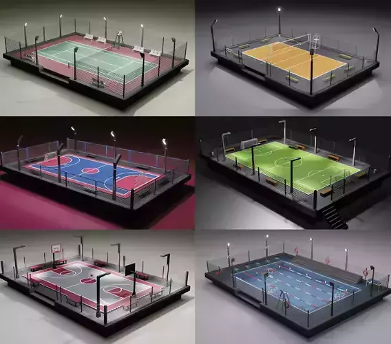 Low Poly Urban Street Courts Pack 3D Model Collection