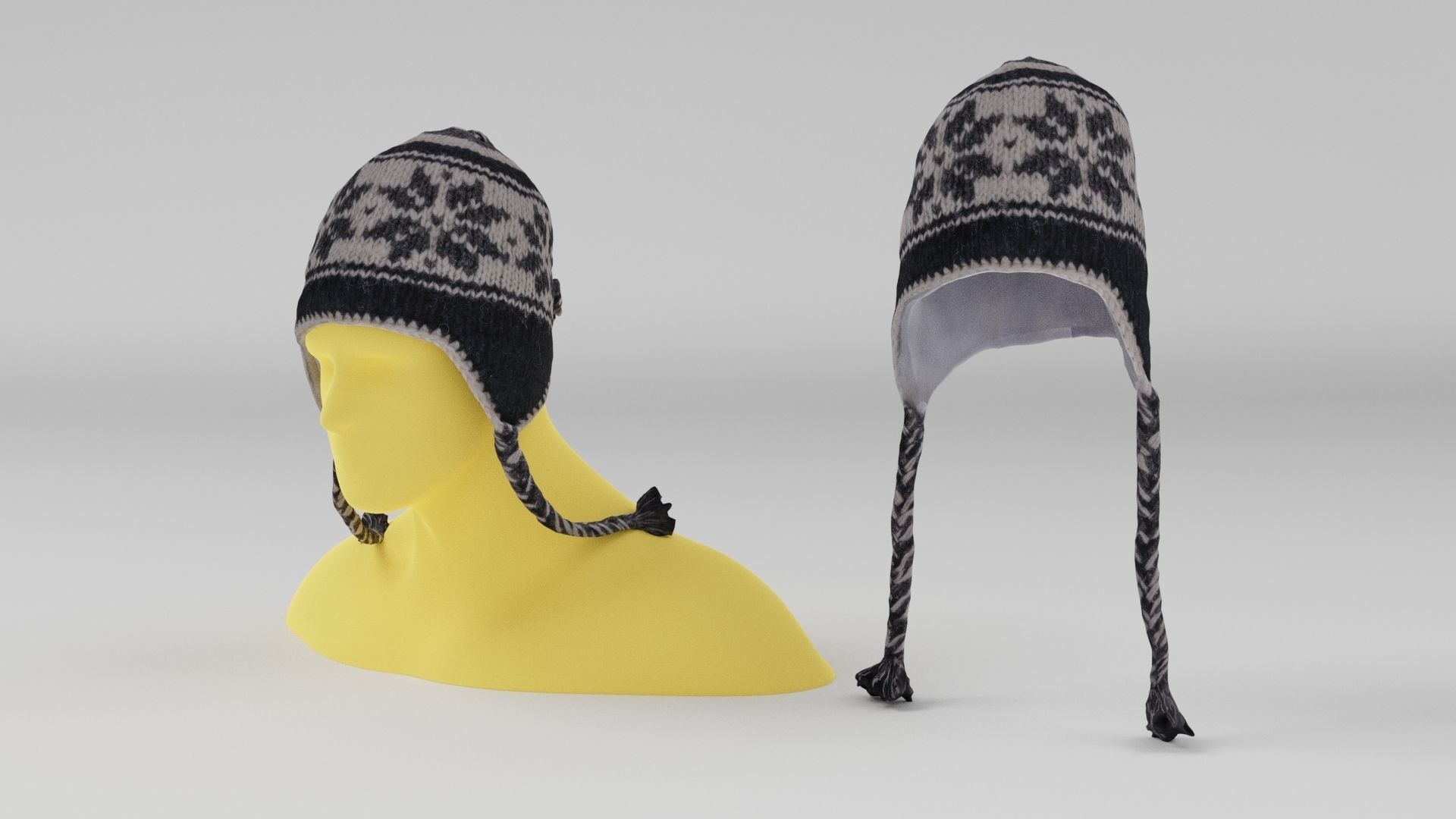 Woolen woven hat or knit cap with snowflake pattern 3D model_2