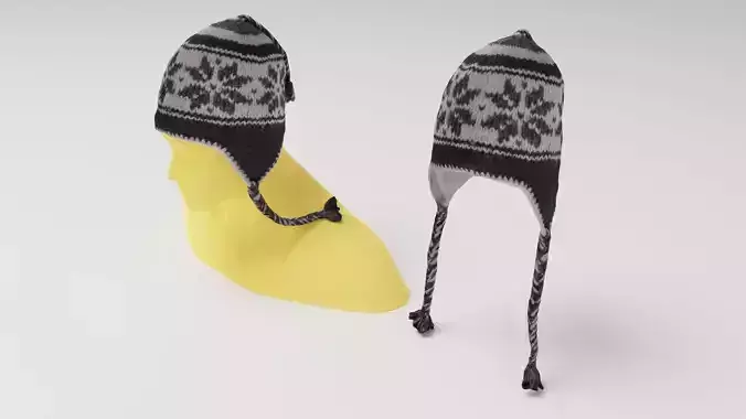 Woolen woven hat or knit cap with snowflake pattern 3D model
