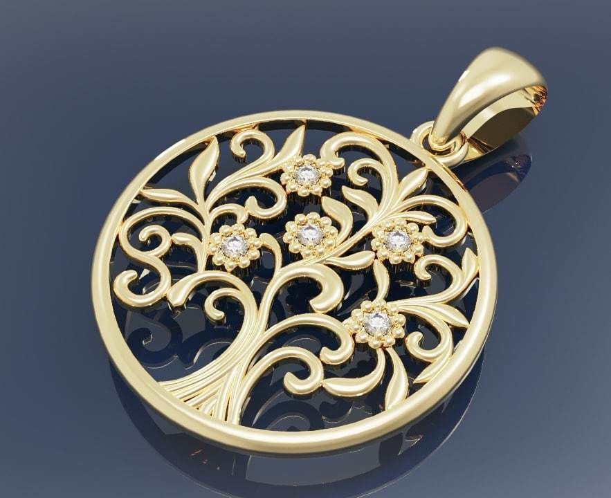 branching tree with gemstones 3D print model_1