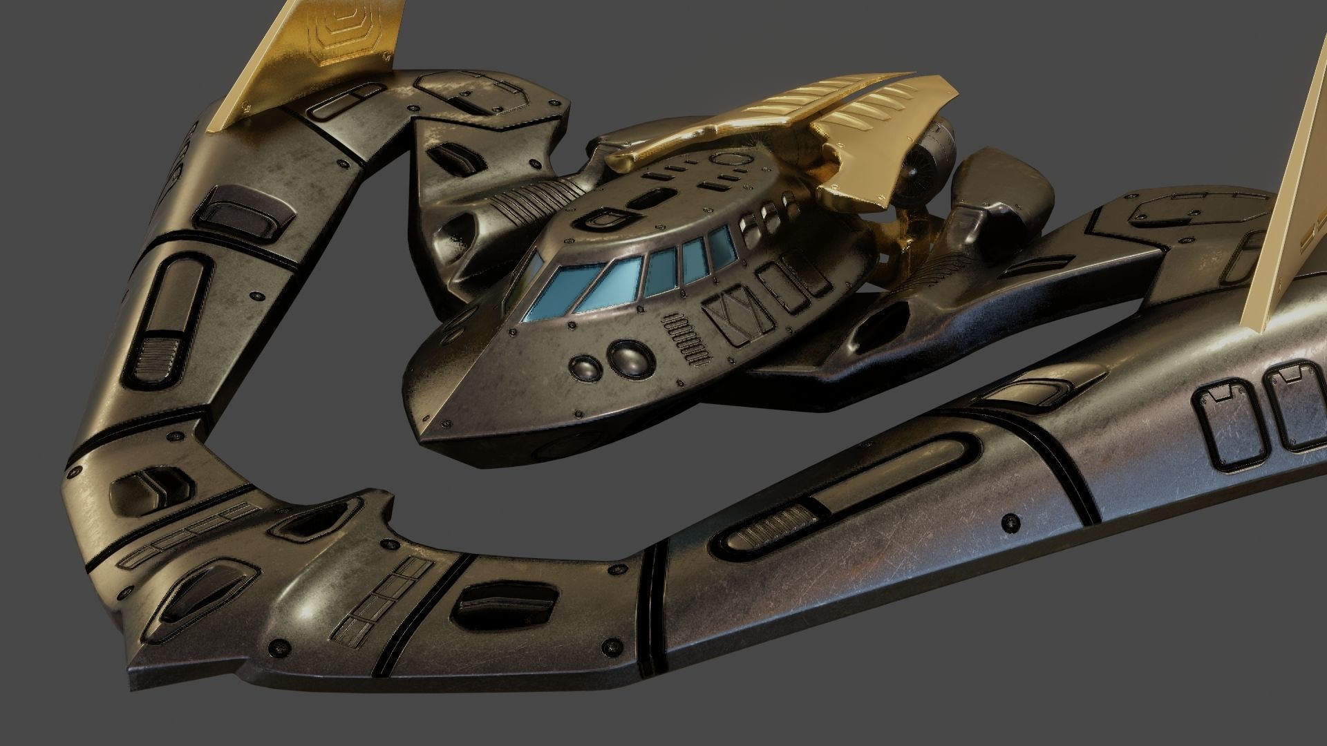 Batwing toy spaceship Low-poly 3D model_12