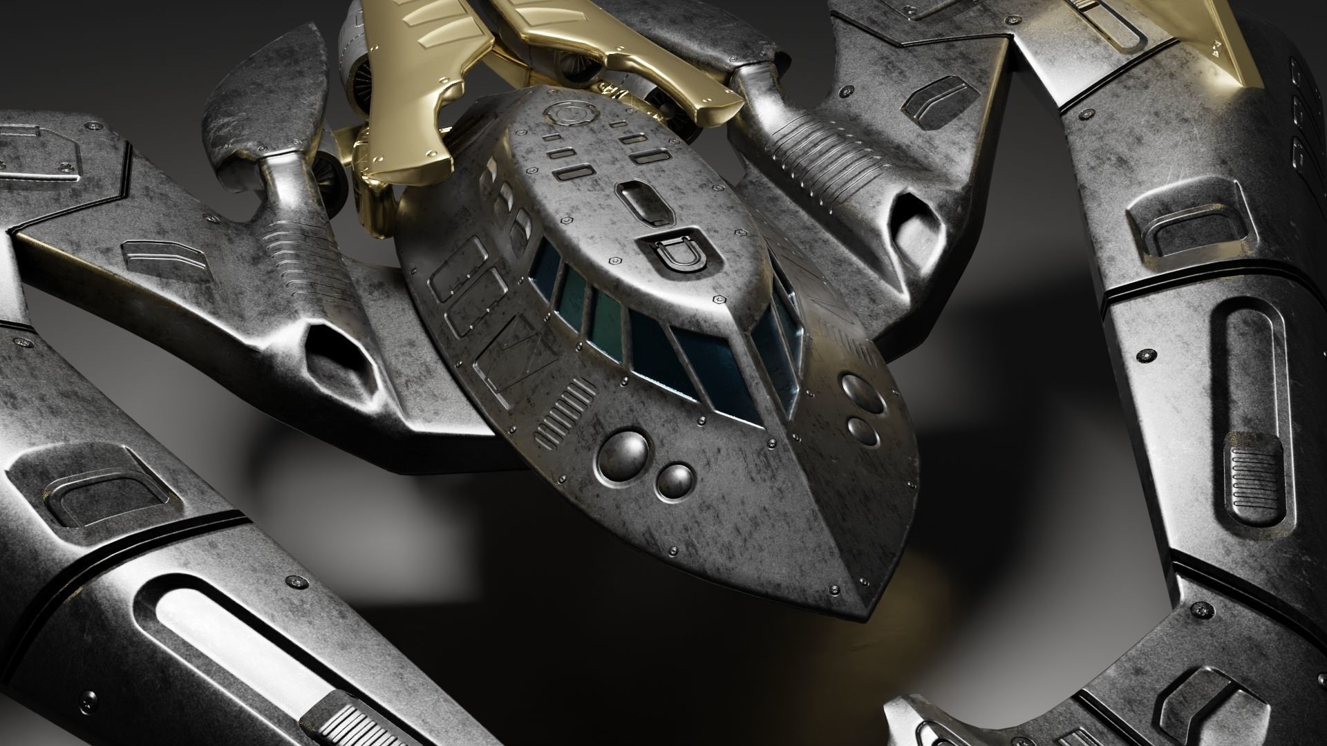 Batwing toy spaceship Low-poly 3D model_5