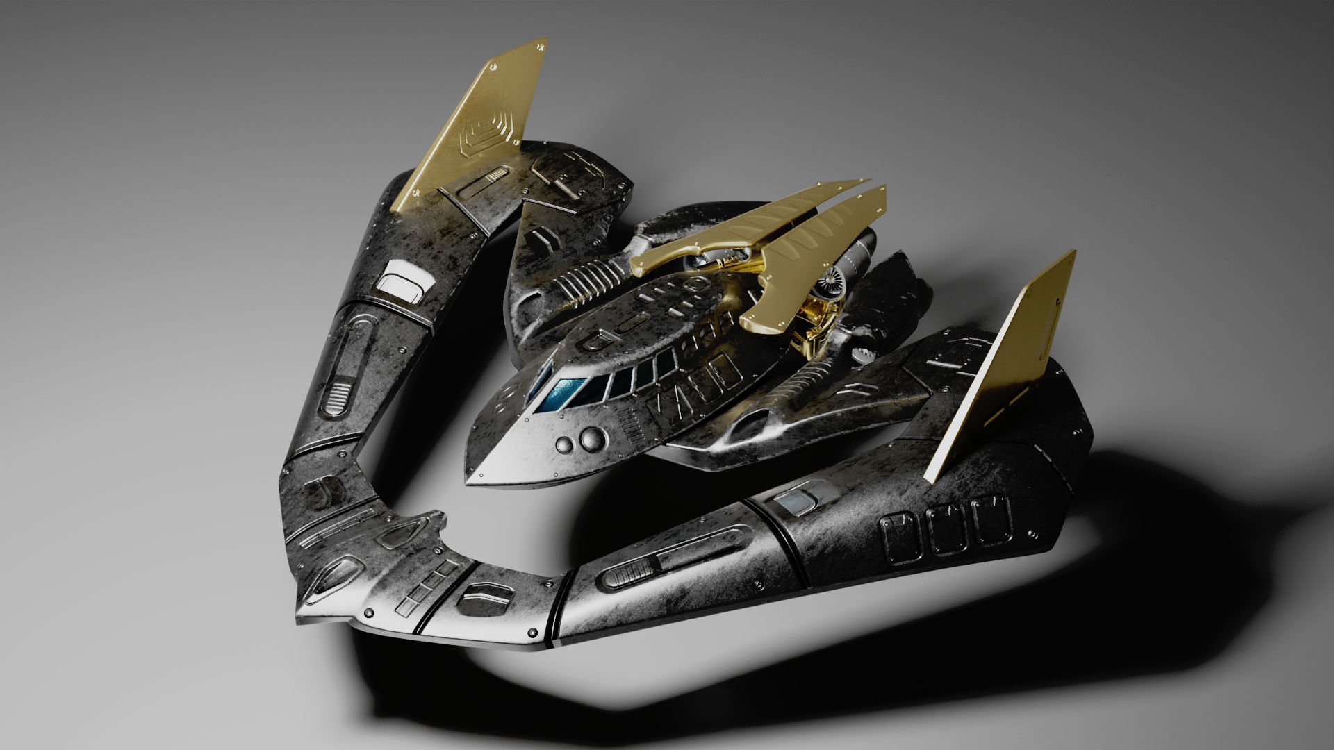 Batwing toy spaceship Low-poly 3D model_21