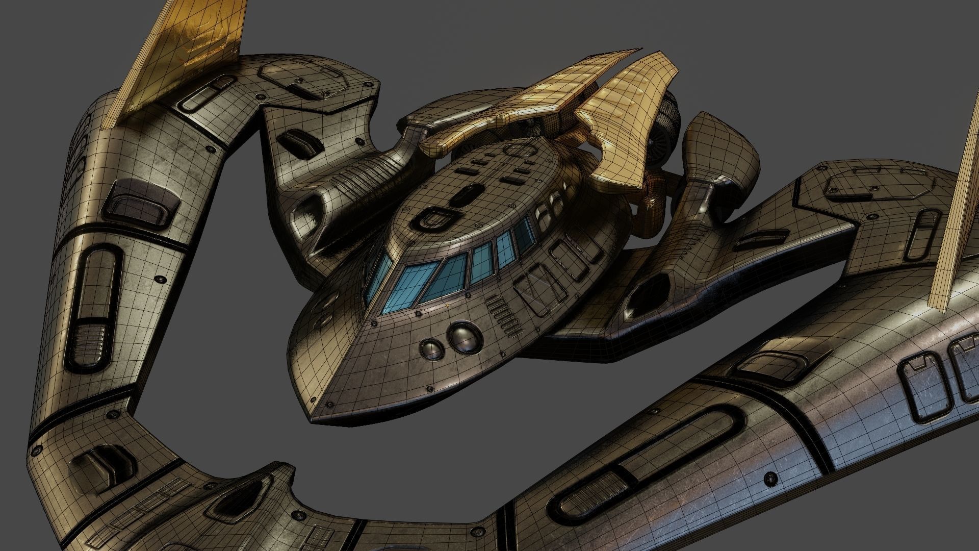 Batwing toy spaceship Low-poly 3D model_36