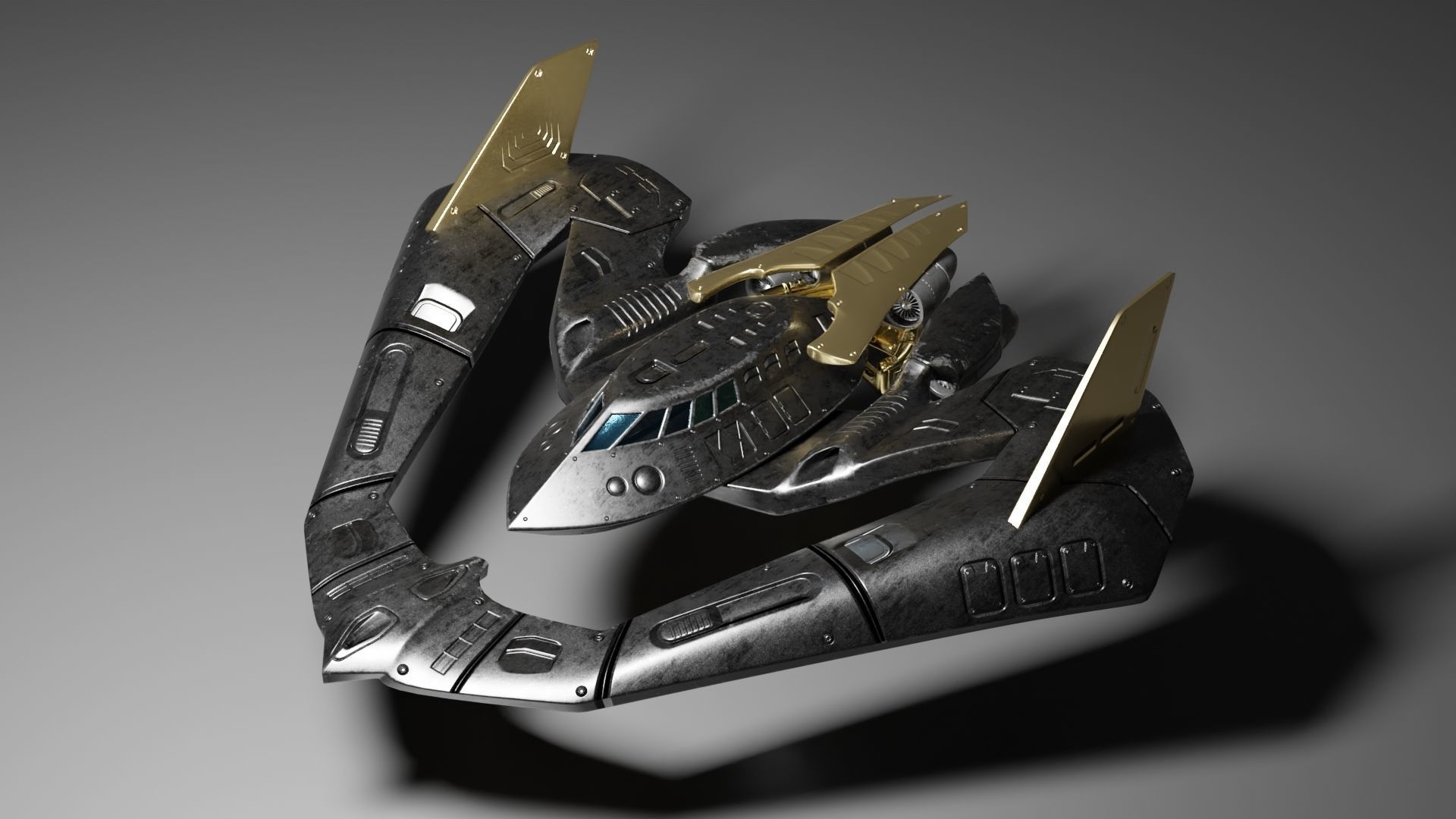 Batwing toy spaceship Low-poly 3D model_14