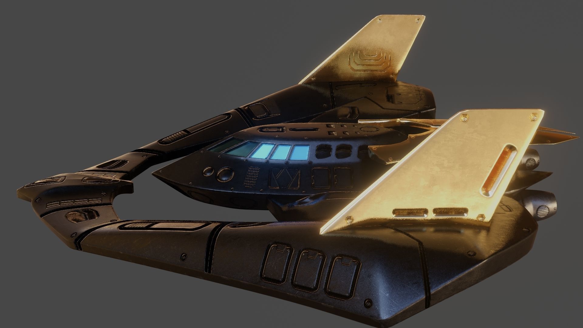 Batwing toy spaceship Low-poly 3D model_18