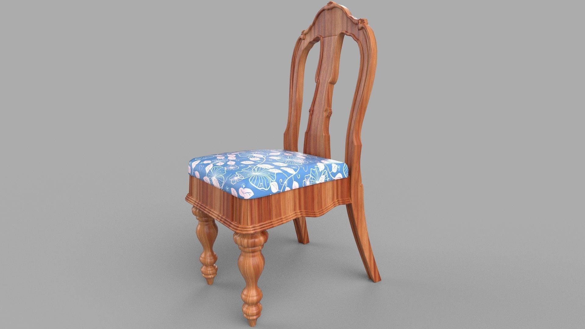 chair wooden with fabric 3D model_4