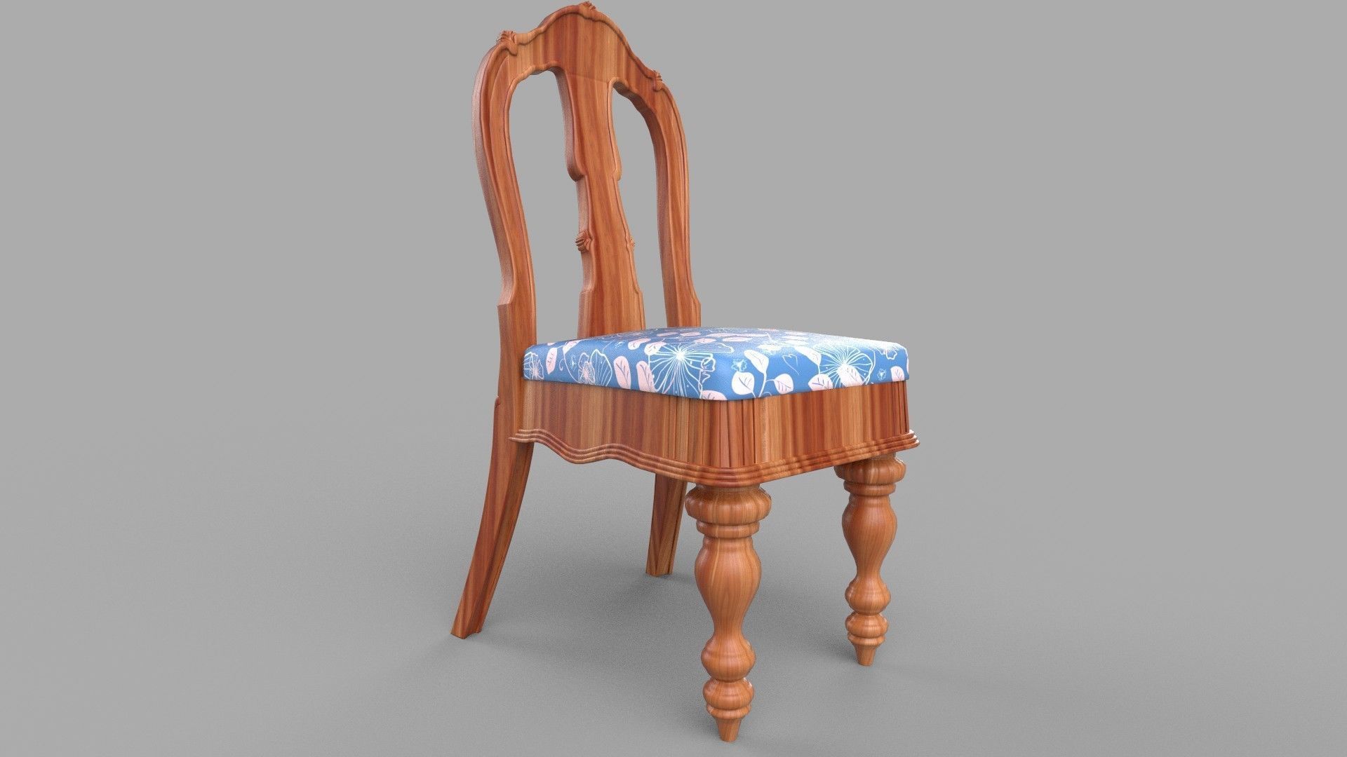 chair wooden with fabric 3D model_1