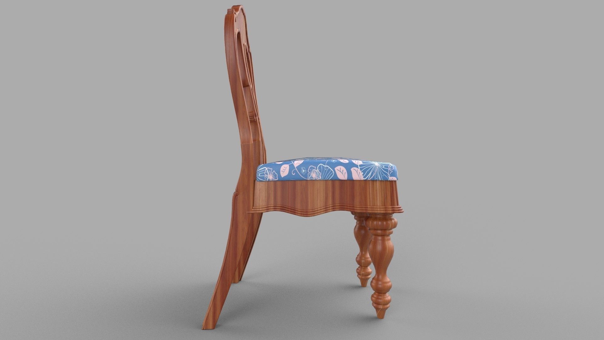 chair wooden with fabric 3D model_2