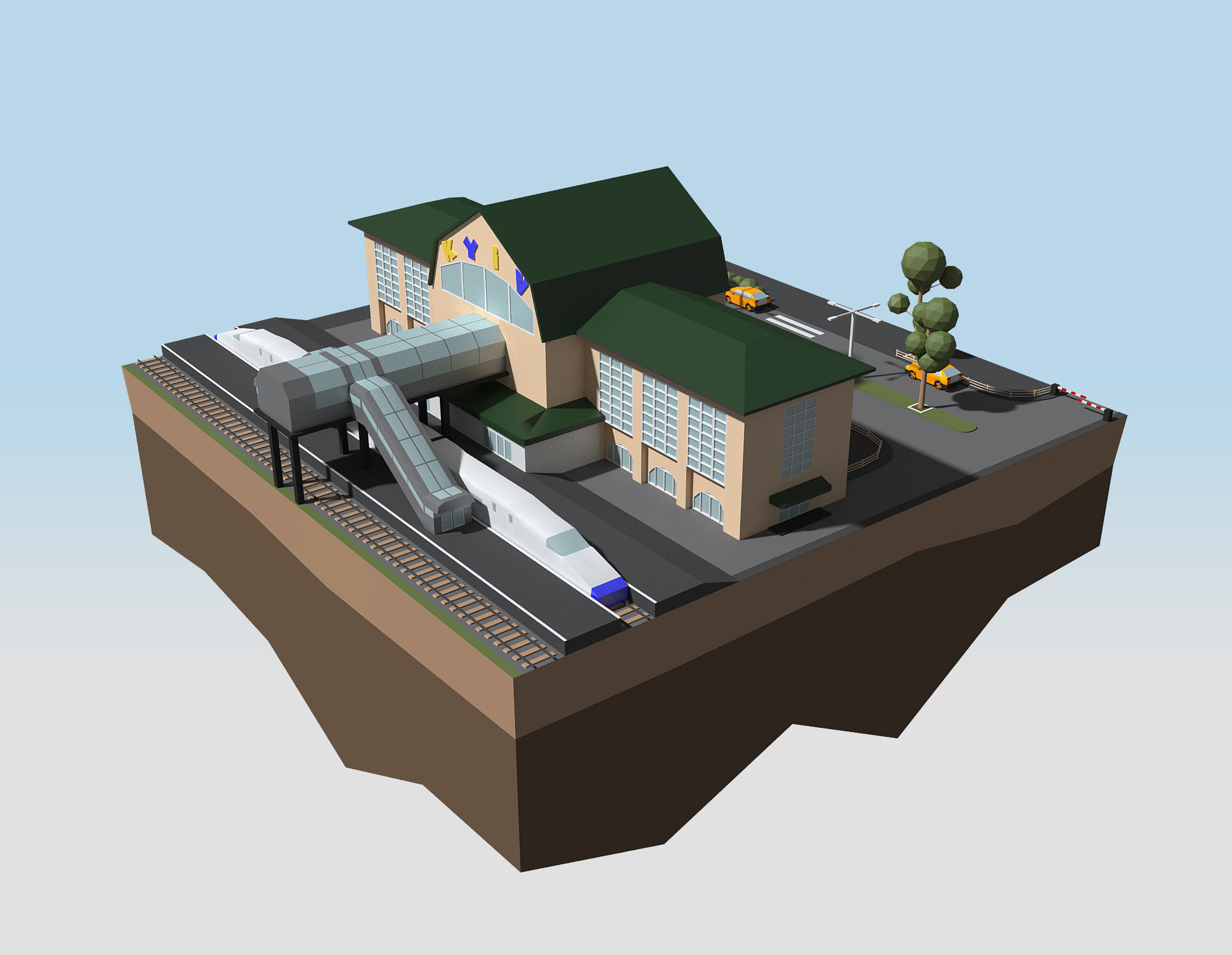 Railway Station KYIV style 3D low poly model Low-poly 3D model_1