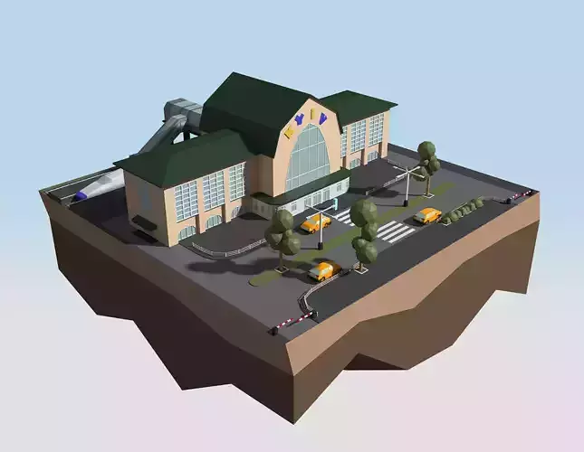 Railway Station KYIV style 3D low poly model