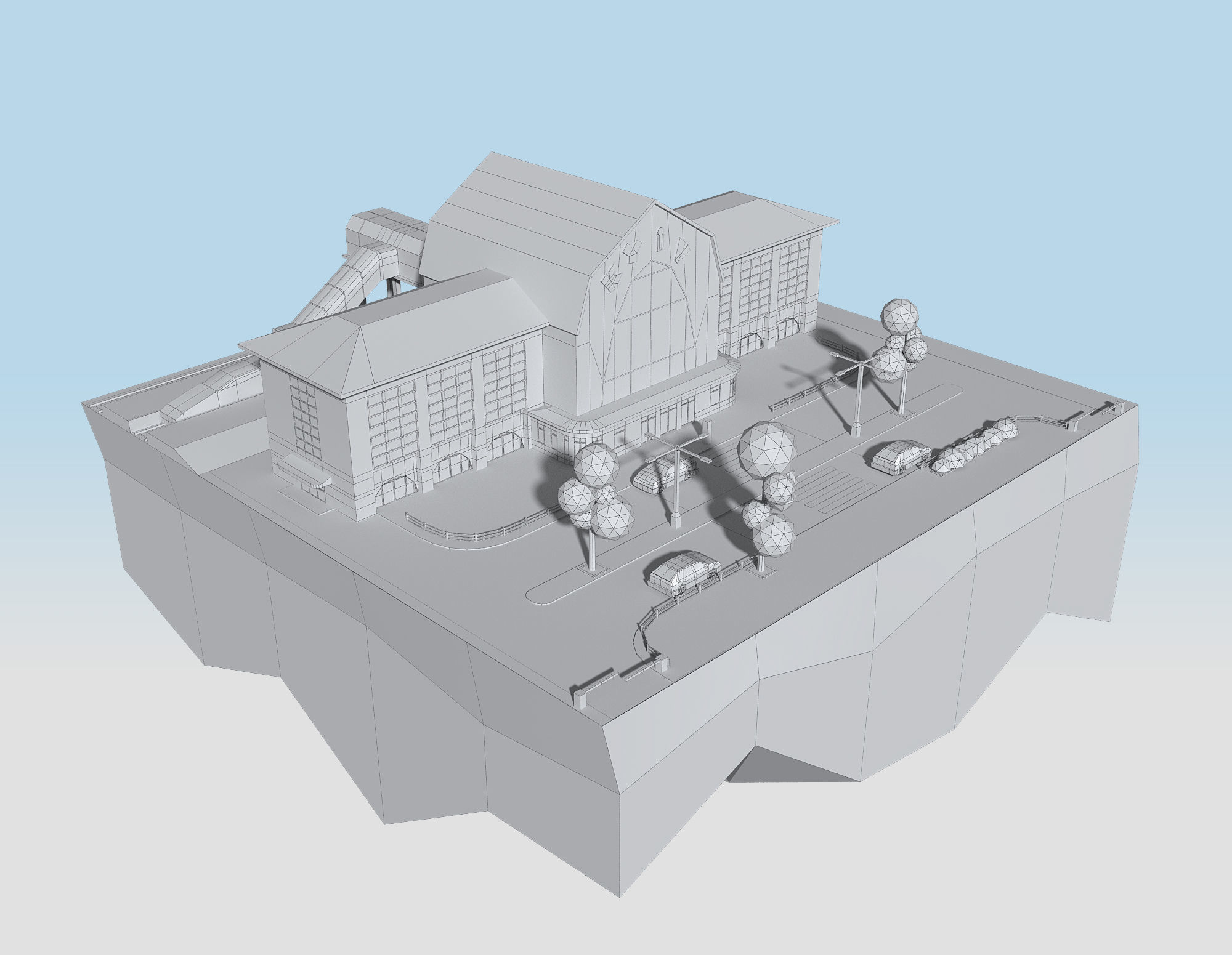 Railway Station KYIV style 3D low poly model Low-poly 3D model_5