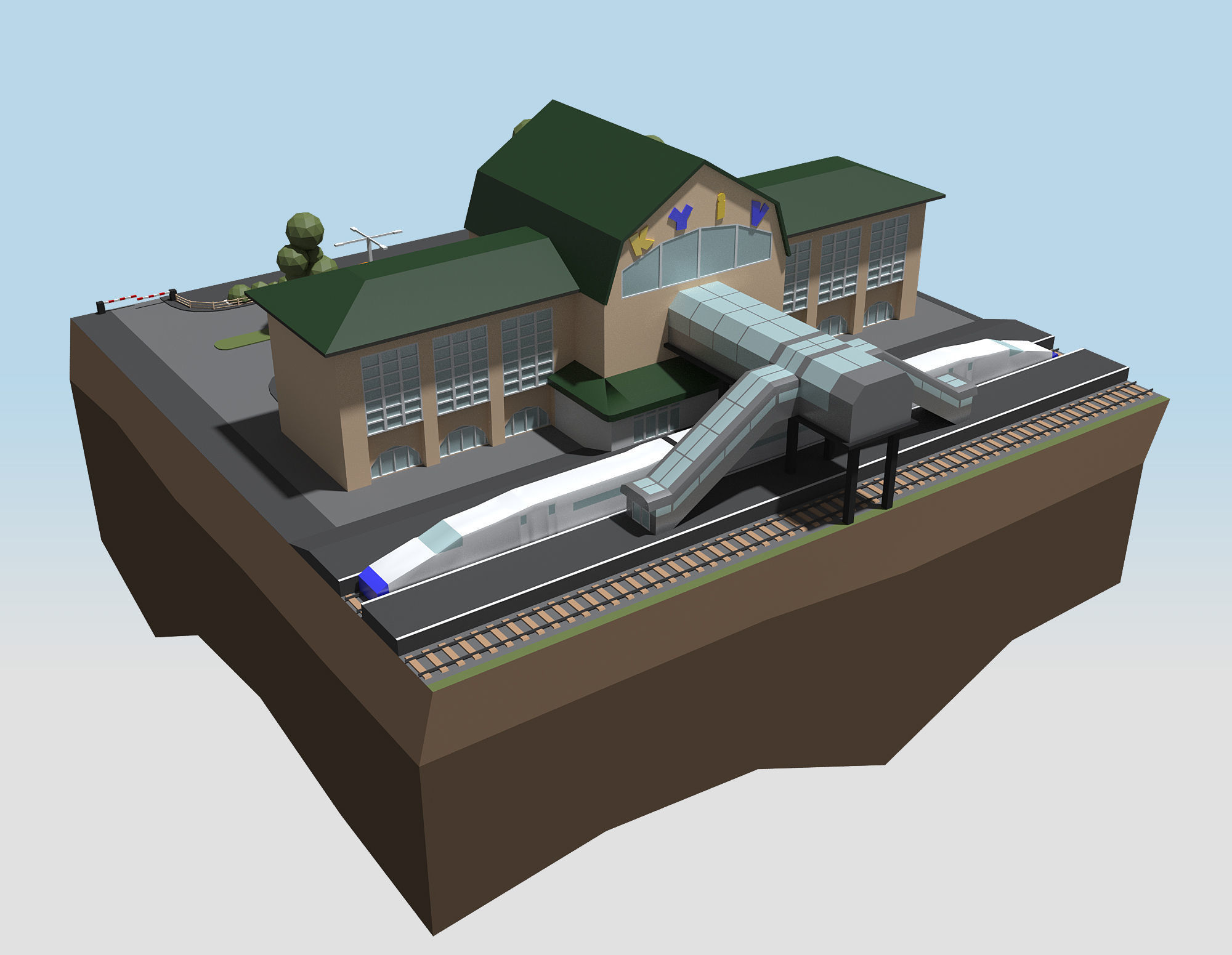 Railway Station KYIV style 3D low poly model Low-poly 3D model_2