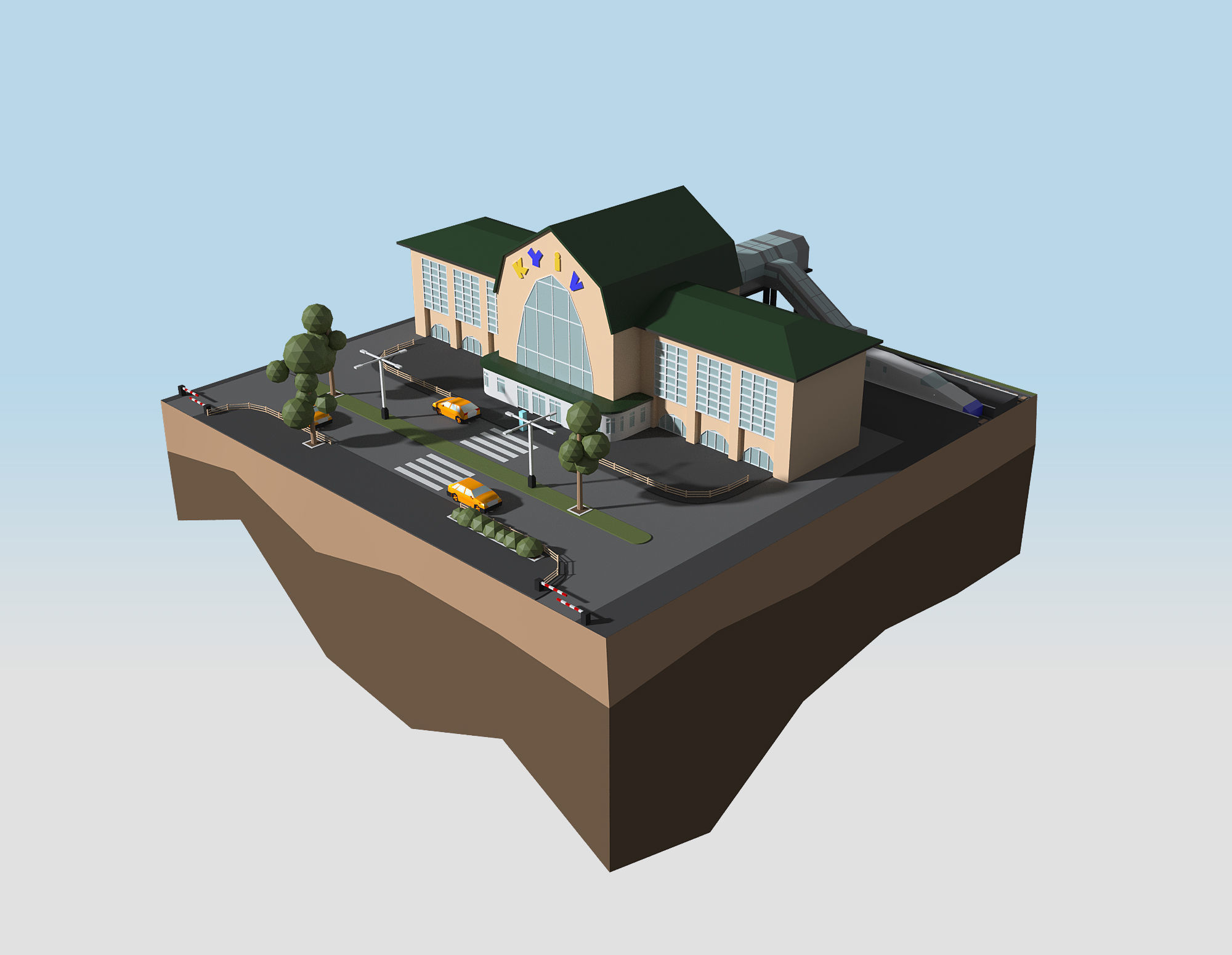Railway Station KYIV style 3D low poly model Low-poly 3D model_3