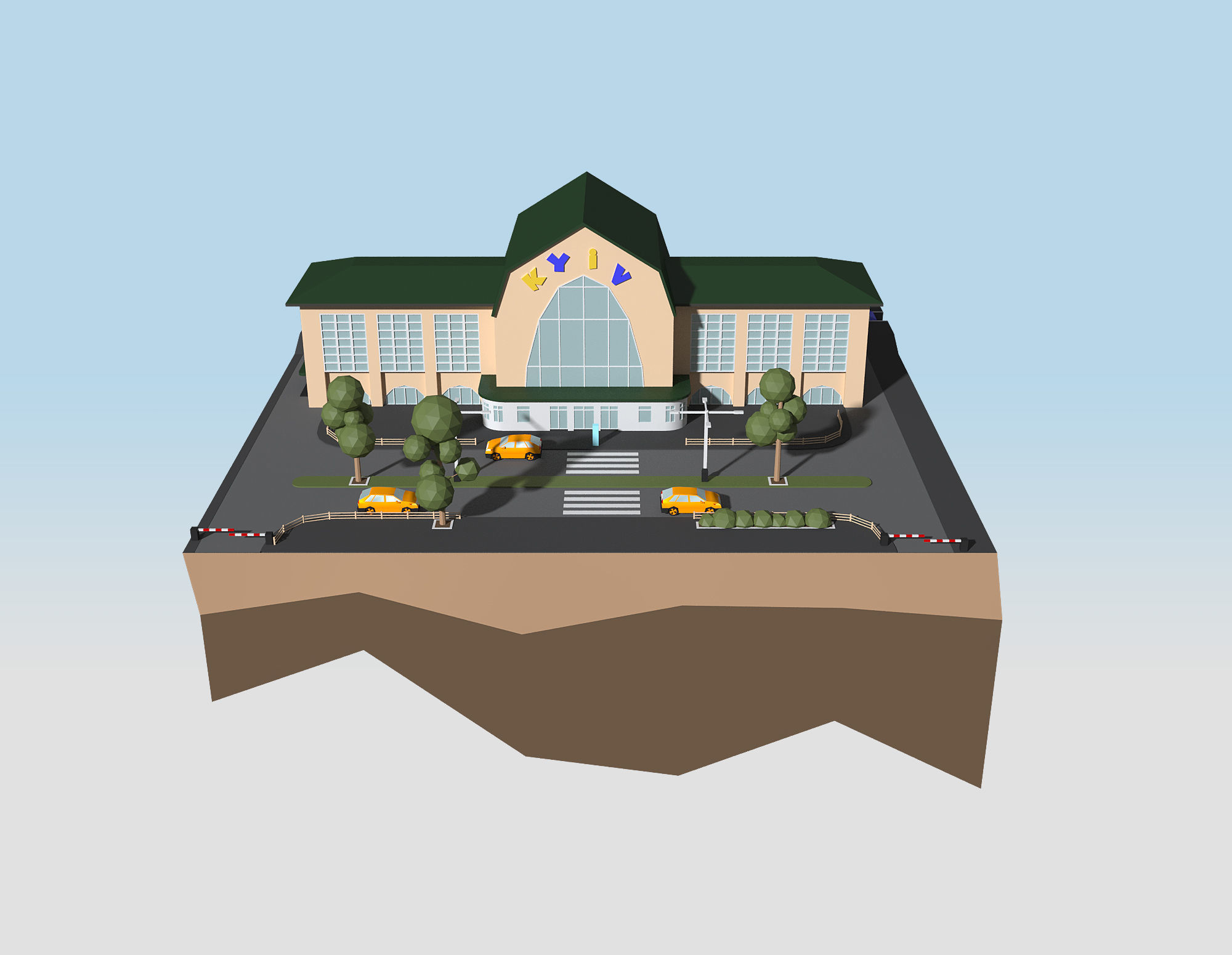 Railway Station KYIV style 3D low poly model Low-poly 3D model_4