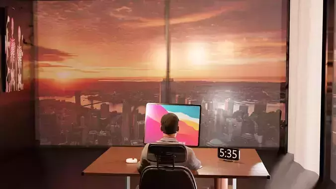 Luxury Office  LowPoly set game ready with rigged character 