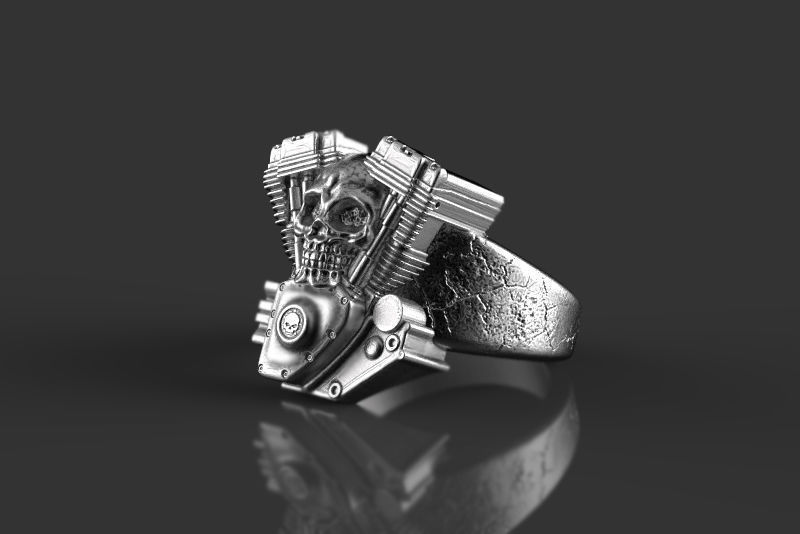 Skull engine ring 3d model for 3d printing 3D print model 3D print model_3