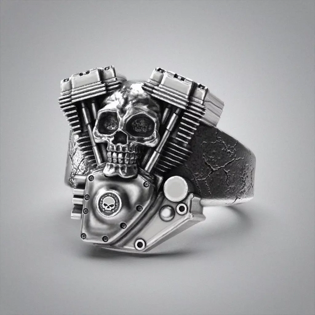 Skull engine ring 3d model for 3d printing 3D print model 3D print model_0