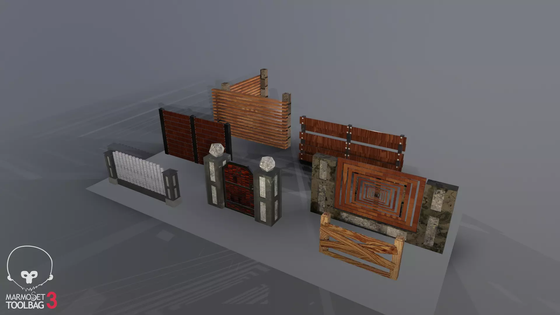 Collection of fences Low-poly 3D model_0