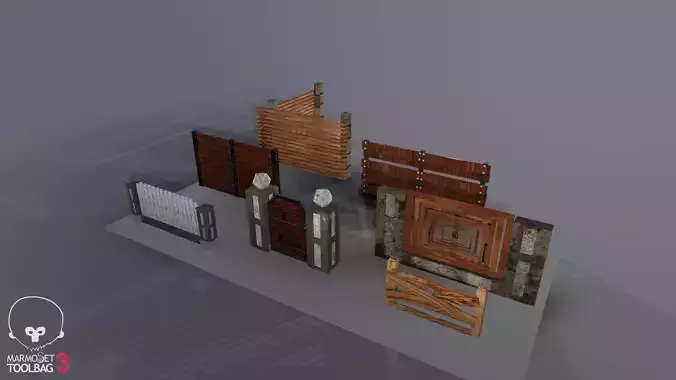Collection of fences Low-poly 3D model