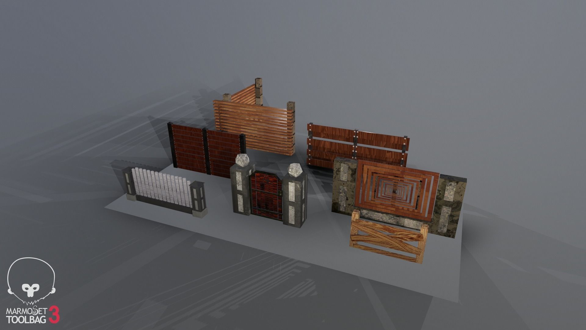 Collection of fences Low-poly 3D model_1
