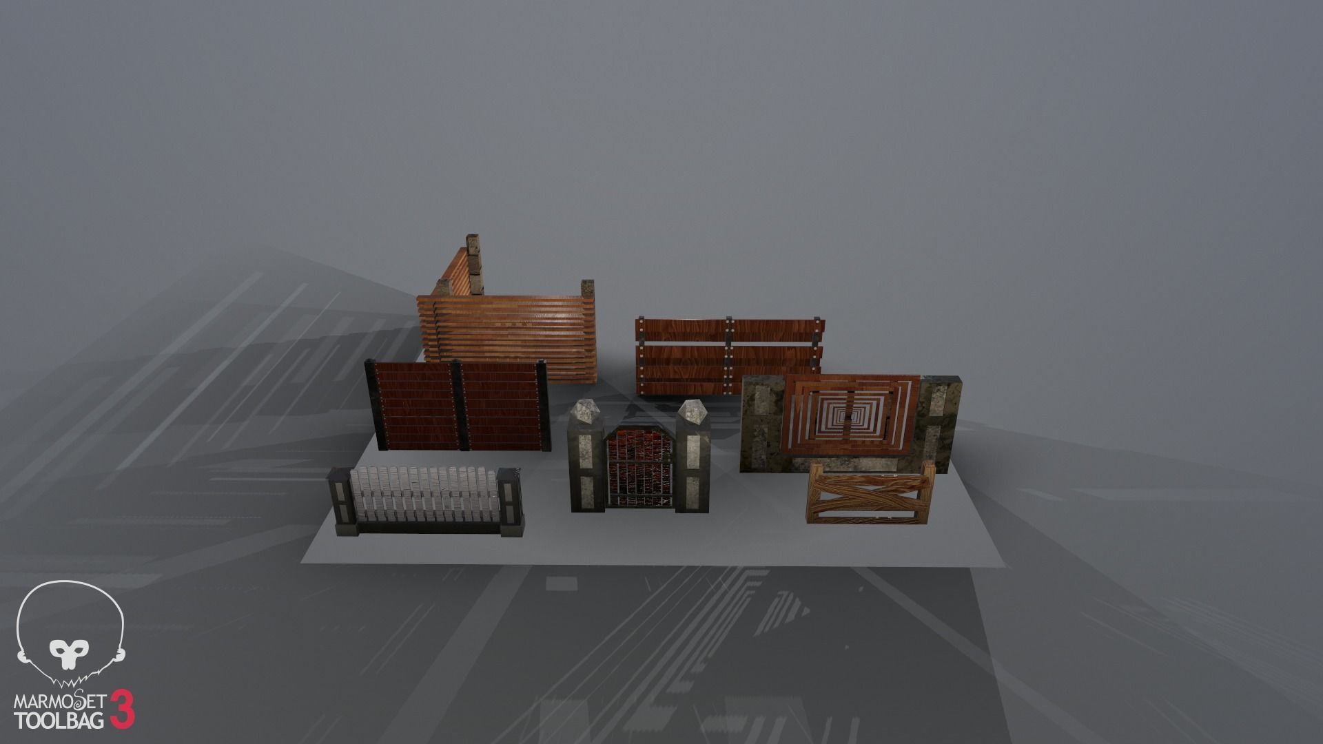 Collection of fences Low-poly 3D model_3