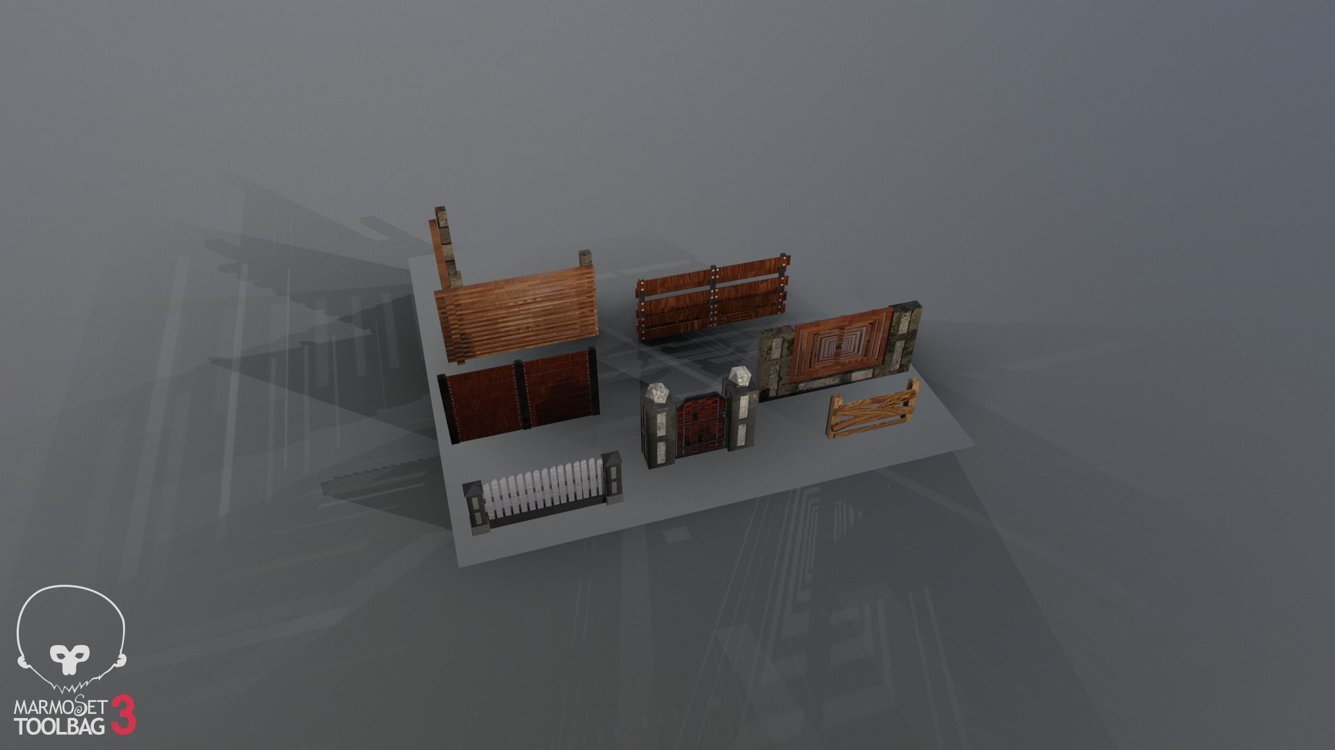 Collection of fences Low-poly 3D model_2