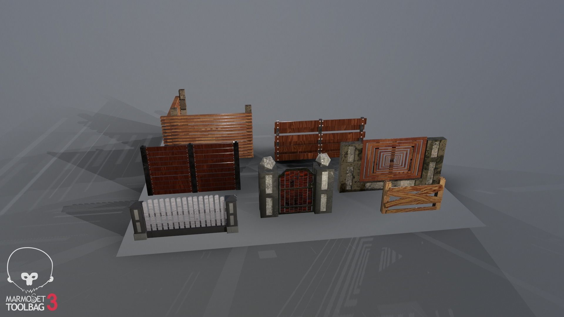 Collection of fences Low-poly 3D model_4