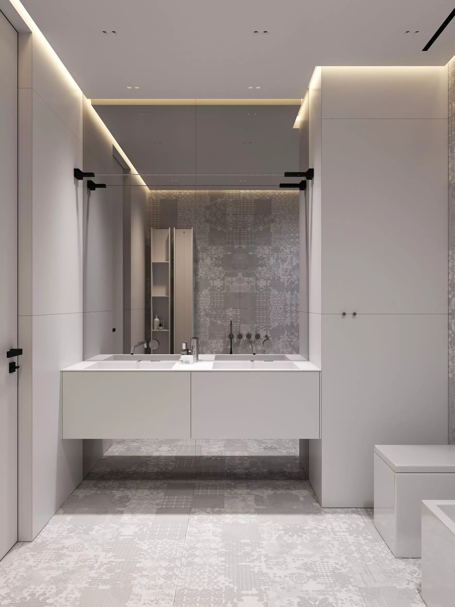 Bathroom 2 modern with walls and lighting 3D model