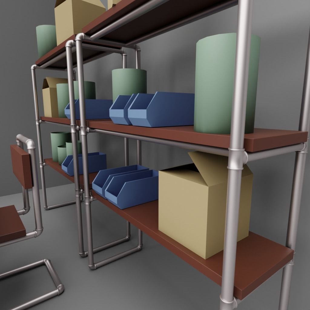 Office Set Pipe Style - No Texture 3D model_3