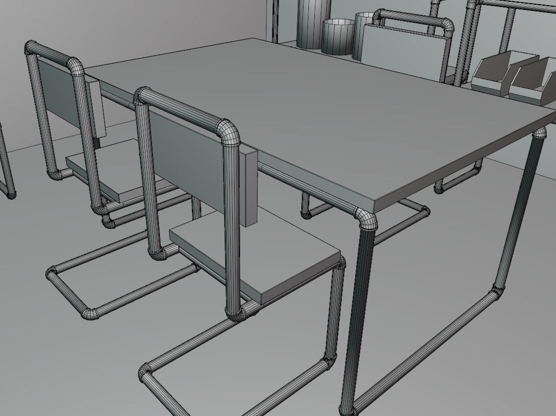 Office Set Pipe Style - No Texture 3D model_4