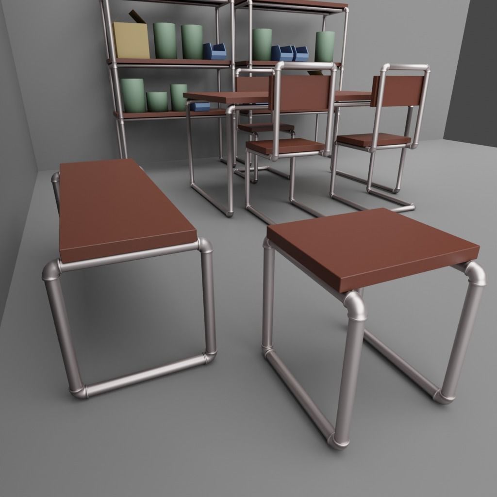 Office Set Pipe Style - No Texture 3D model_2