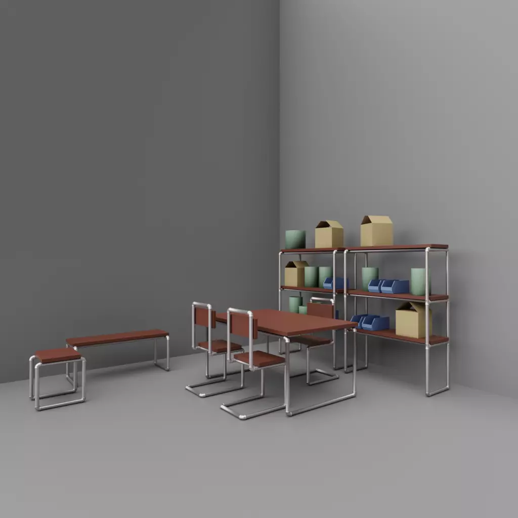 Office Set Pipe Style - No Texture 3D model_0